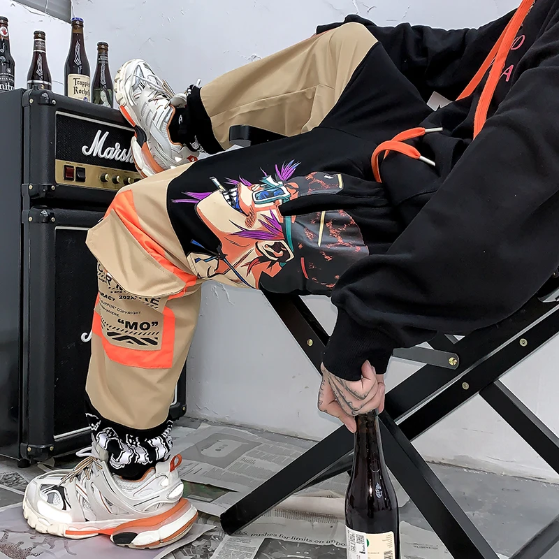 Штаны шаровары для бега с мультипликационным принтом в стиле Харадзюку