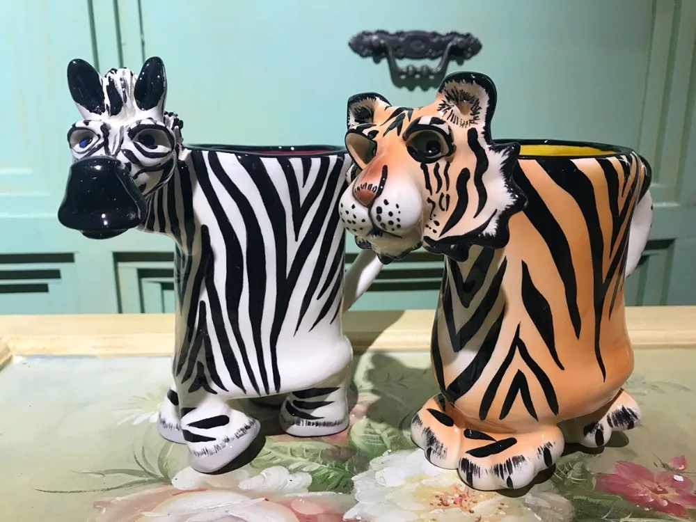 Кружка Тигр зебра жираф чашка можете делать Цветочная вставка ручка держатель