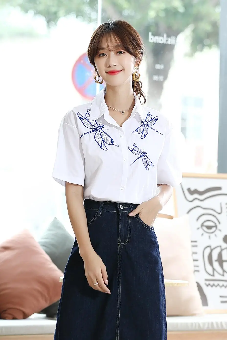 

Women's Blouses Fashion Tops Casual Shirts Cartoon Blouse Cotton Polo Shirt Short Sleeve Top Korean New Summer