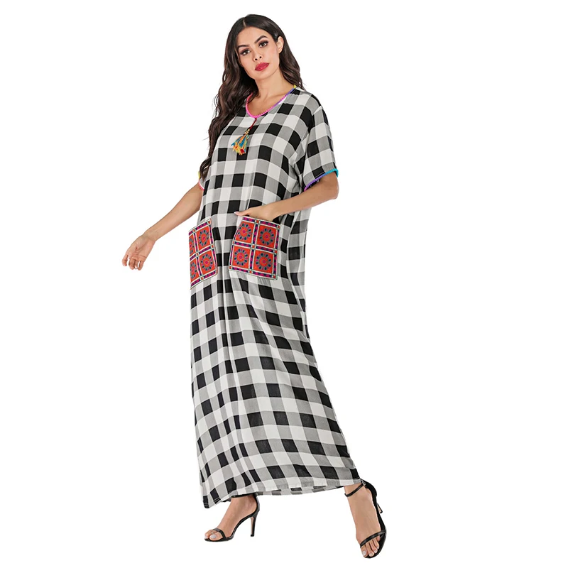 Мусульманское платье пакистанское Абая Дубай кружевное с круглым вырезом и