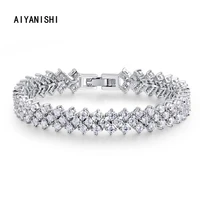aiyanishi fashion 18k gold filled tennis bracelets sparkling bracelet women muti layer tennis bracelet silver jewelry party gift