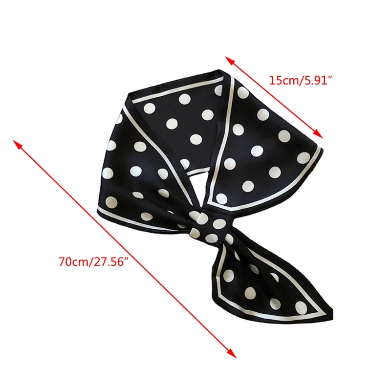 

null Korean Women Imitation Silk Skinny Long Scarf Vintage Polka Dot Print Neckerchief Outdoor Decorative Hair Ties Cross Fake