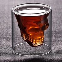 whiskey tequila glass double layer party wine beer drinking cup skeleton transparent skull sake glass mug crystal beer mug
