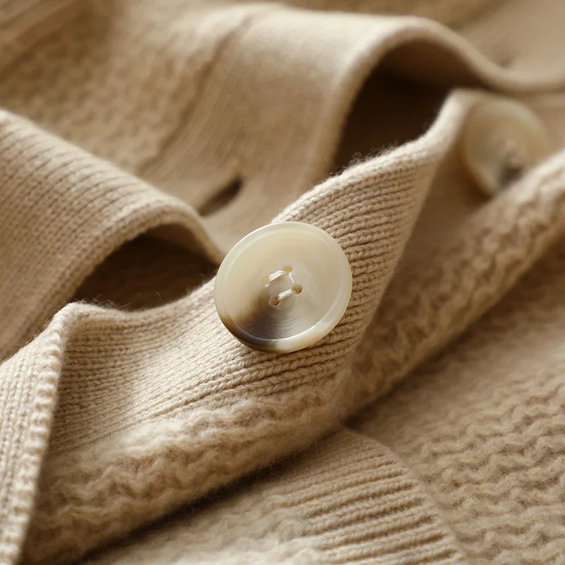 

Cashmere Long 100% Cardigans Women Single Breasted Pockets Vintage V-Neck Womens Sweaters Warm New 2021 Cute Cardigan
