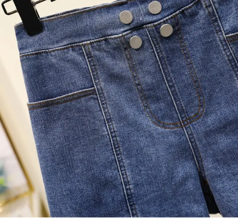 

LXUNYI Big Size Jeans For Women Summer New 2021 Ladies Stretch Thin Elastic Waist Wide Leg Shorts Denim Short jeans feminino