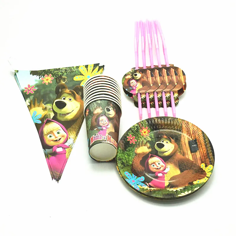 Маша и Медведь 10/20 человек в результате использования пластины чашки соломинки