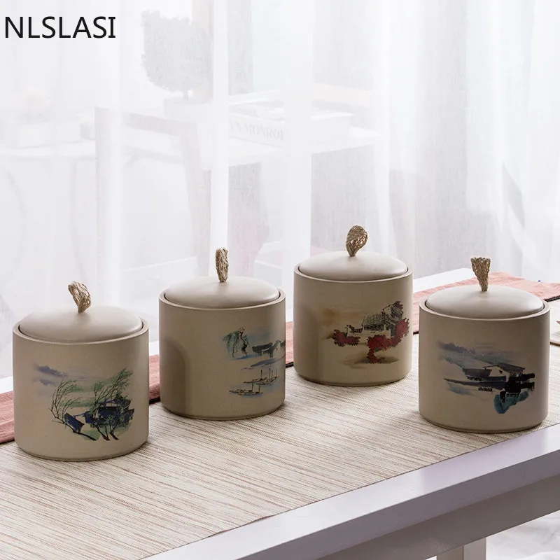 

Китайская керамическая чайная банка с крышкой, герметичная влагостойкая портативная банка для хранения, бытовые чайные аксессуары NLSLASI