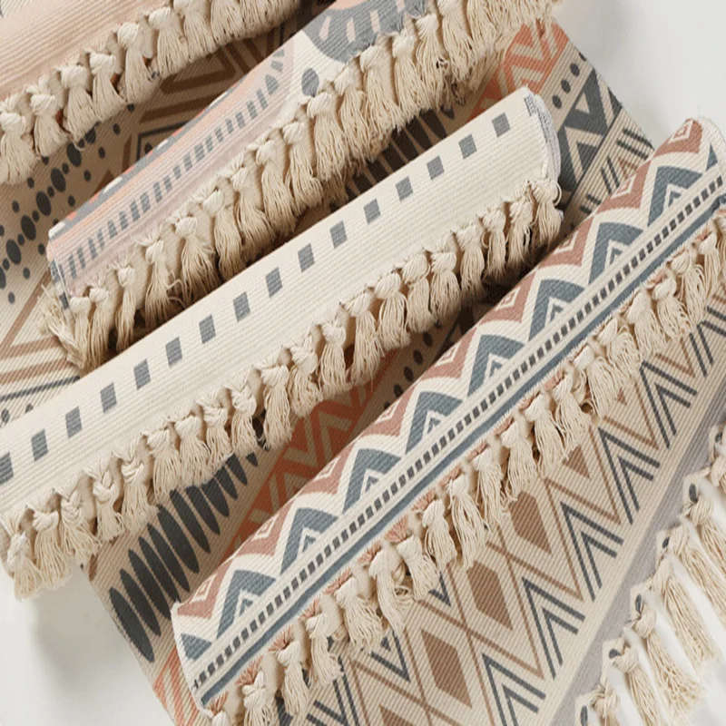 Коврик из ковер с бахромой хлопка и льна в скандинавском стиле богемный Декор
