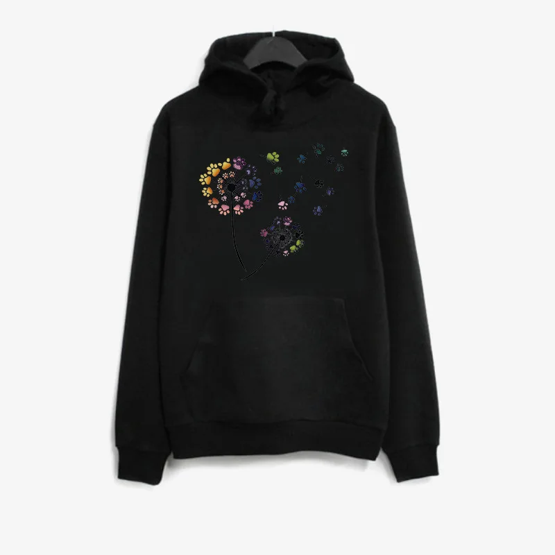 

Footprint Dandelion Printed Hoodies Women Fleece Long Sleeve Loose Sweatshirt with Hat Girl Women Hoodie Pullovers Winter