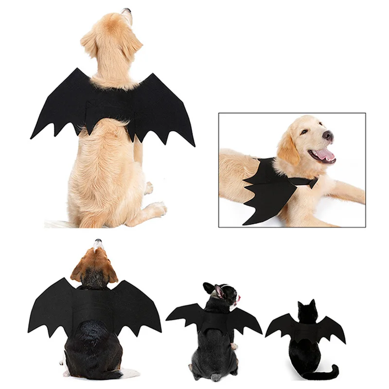 Disfraces de Halloween para perros y gatos, 4 tamaños, alas de murciélago, vampiro negro, ropa de lujo para mascotas, ropa de Cosplay para Halloween, productos para mascotas