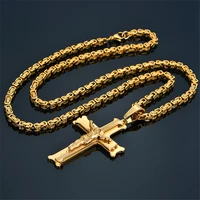 fashion byzantine chainchrist cross stainless steel long necklace for men gold color statement necklace jewelry collares largos