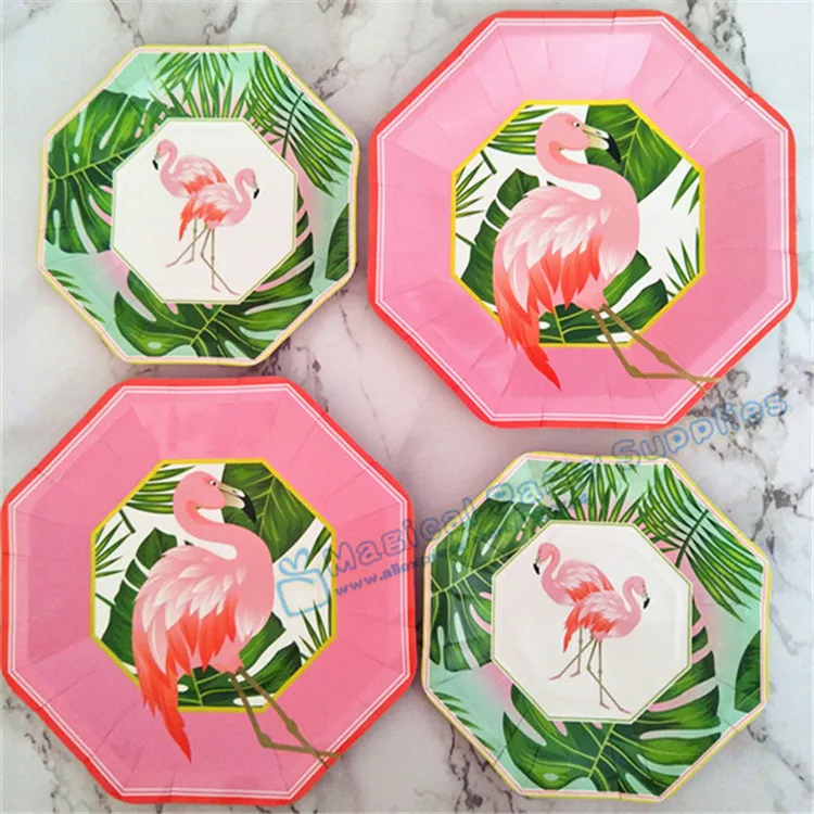 

80pcs Island Oasis Flamingo Dessert Plates Small 7inch Large 9inch Paper Plates Luau Tropical Hawaiian Party Supplies Tableware