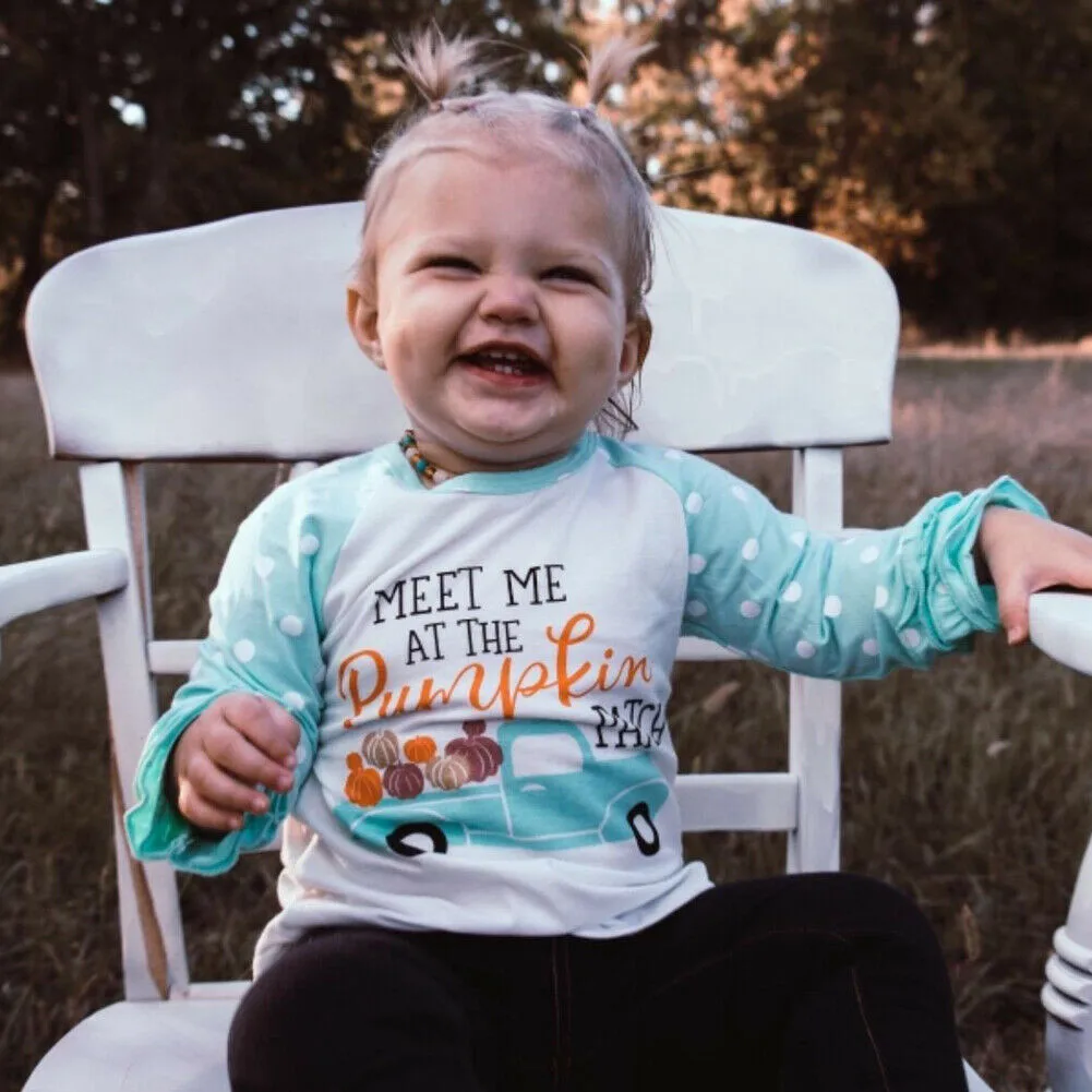 

1-7Years Kids Baby Girl Boys T-shirt Pumpkin Pattern Long Sleeve Ruffles Dot T-shirt Tops Children Casual Clothes