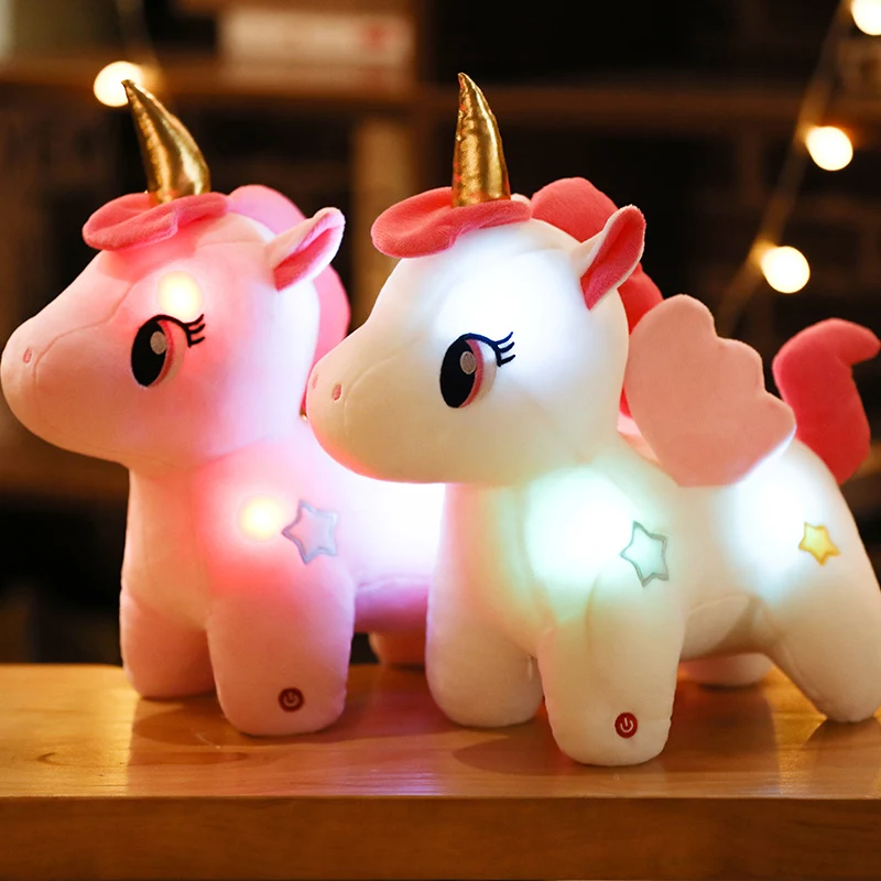 

36/44cm Kawaii Plush Unicorn Toys Colorful Lightning Pillow Stuffed Soft Luminous Animal Toys Cute Birthday Gift Glowing Dolls