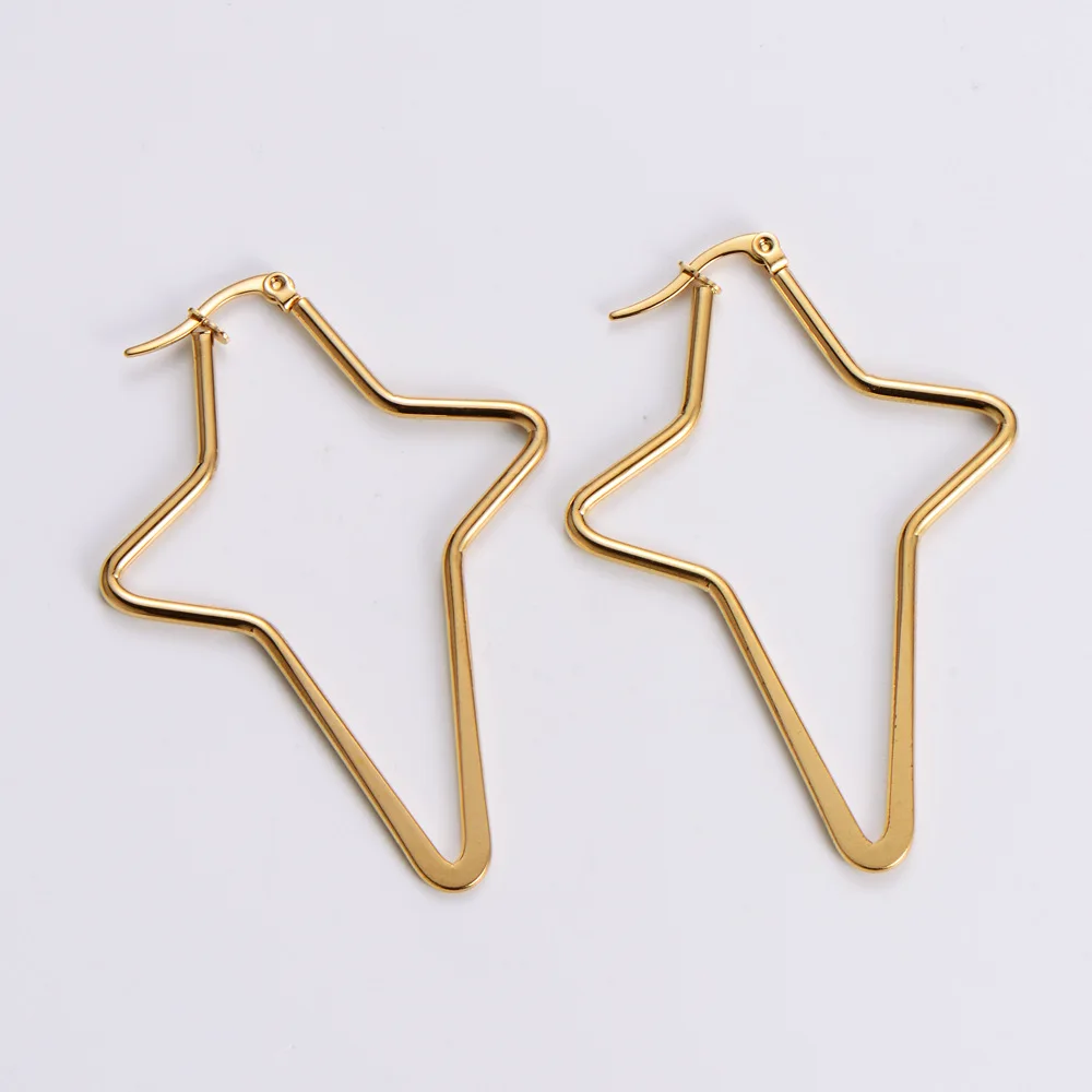 

Geometric Star Big Hoop Earrings for Women Stainless Steel Jewelry Ornaments Pendientes Mujer Boucle D’oreille Acier Inoxidable