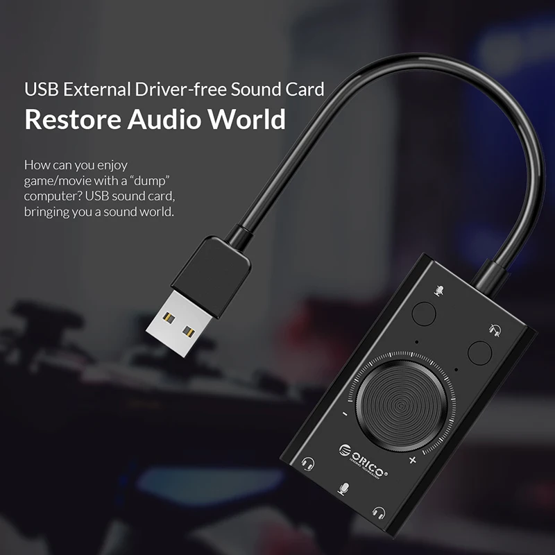 

Plug&Play 15Hz-25KHz Universal External USB Driver-Free Sound Card With LED Indicator For Speaker Microphone Earphone