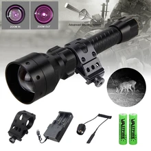 Zoomable Infrared Light Hunting Torch Adjustable IR Flashlight Black 940 nm Night Vision illuminator+18650+Charger+Mount+Switch