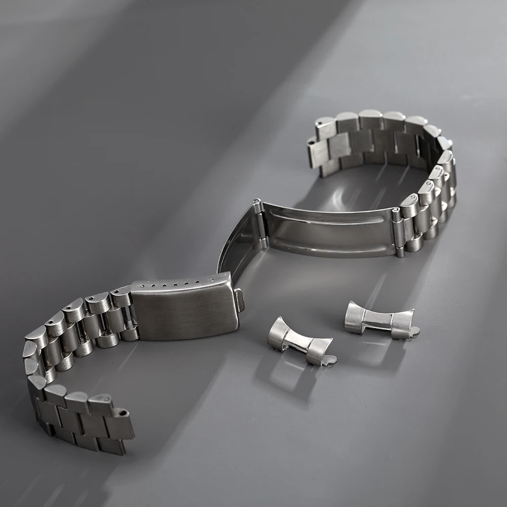 18mm 20mm Brush Polish Solid Stainless Steel President Watch Strap Band Curved End Fit Rolex Watch