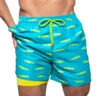 Мужские пляжные шорты, двухслойные плавки со шнурком и карманом, повседневные Компрессионные спортивные шорты
