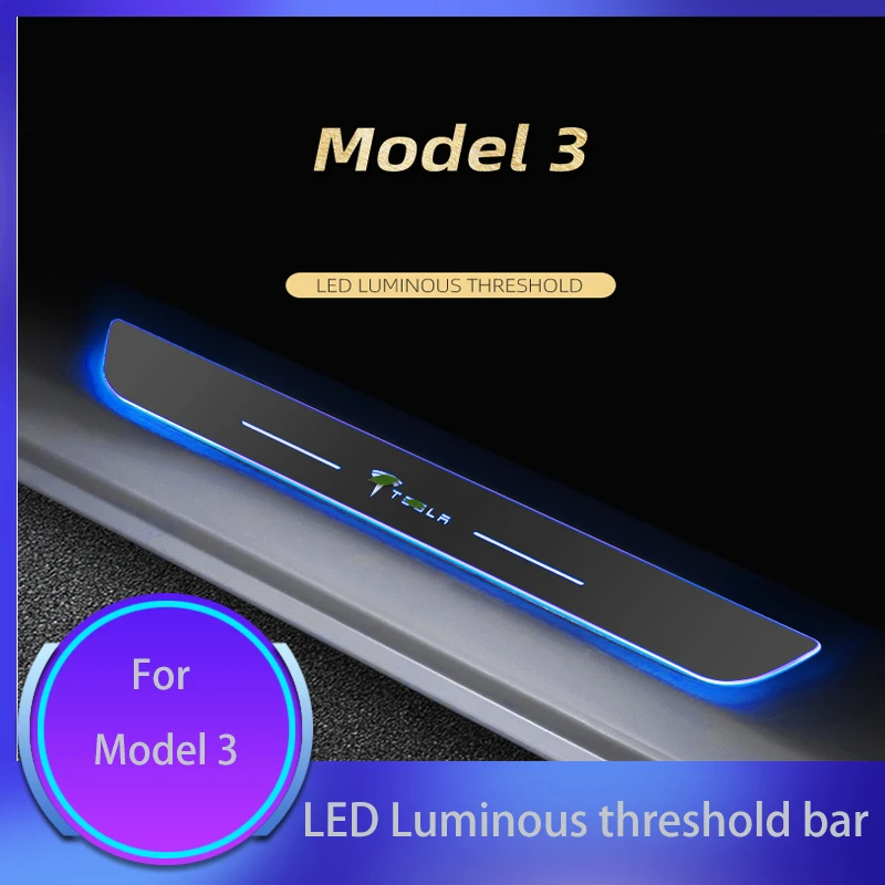 

Welcome pedal LED Lighting Threshold Sticker Car Door Sill Protector Scuff Plate Pedal Bumper Strip For Tesla Model 3 2021