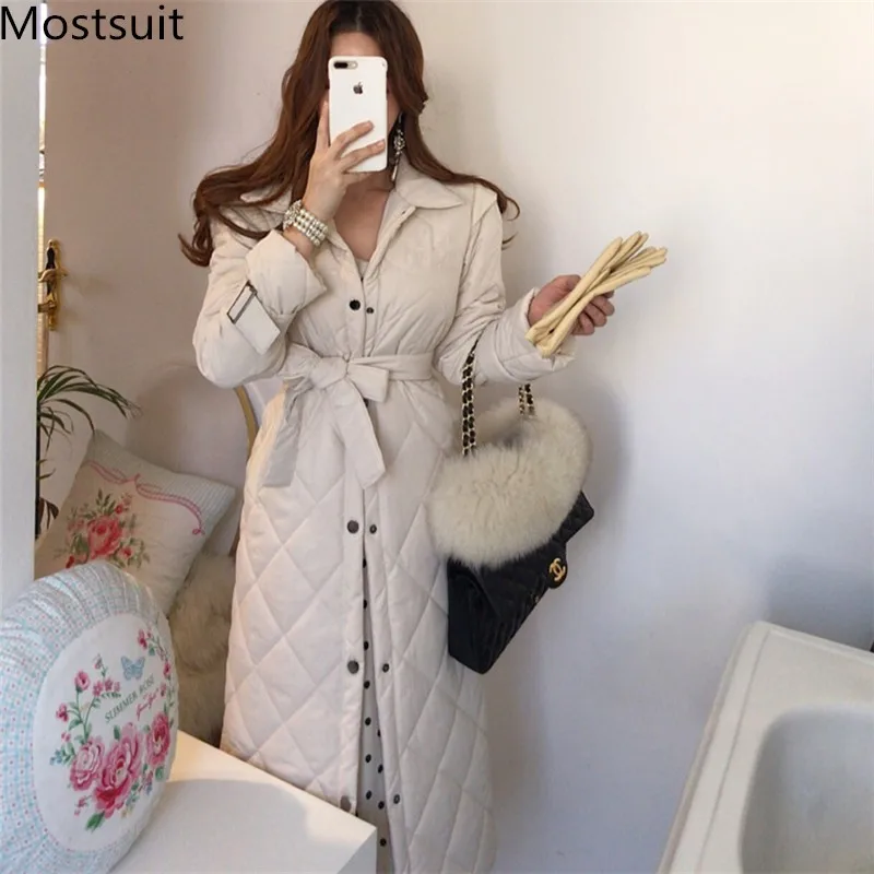 

Korean Elegant Thicken Women Long Coat 2020 Winter Full Sleeve Single-breasted Belted Warm Fashion Ladies Outercoat Overcoat