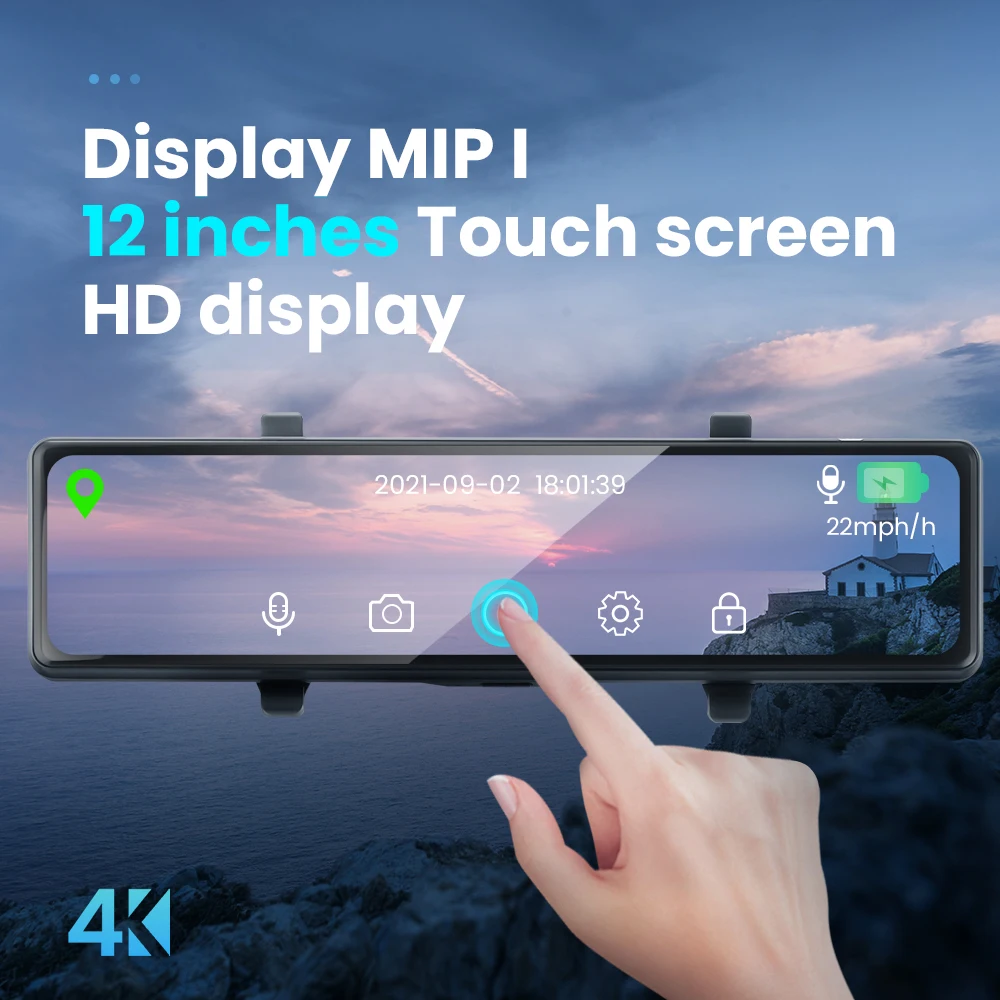 

Зеркало-видеорегистратор 4K, 12 дюймов, ночное видение, G-датчик, циклическая запись