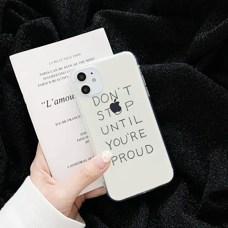 

Inspirational Quotes letter Word Phone Cases Transparent for iPhone 6 7 8 11 12 s mini pro X XS XR MAX Plus cover funda shell