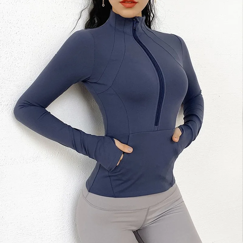 Облегающее спортивное пальто с воротником для тренировок Женская нейлоновая