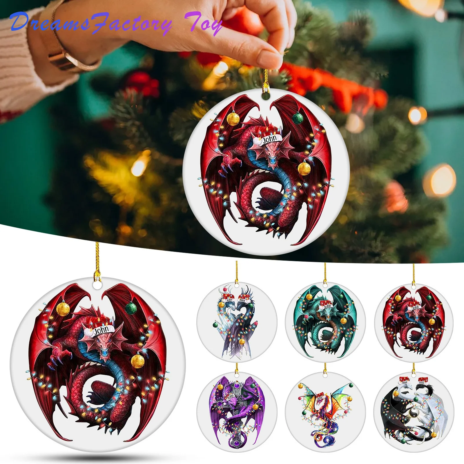 

Christmas Cartoon Santa Claus Style Dragon Printing Wooden Toy House Christmas Tree Ornaments Creative Xmas Tree Pendant 2022