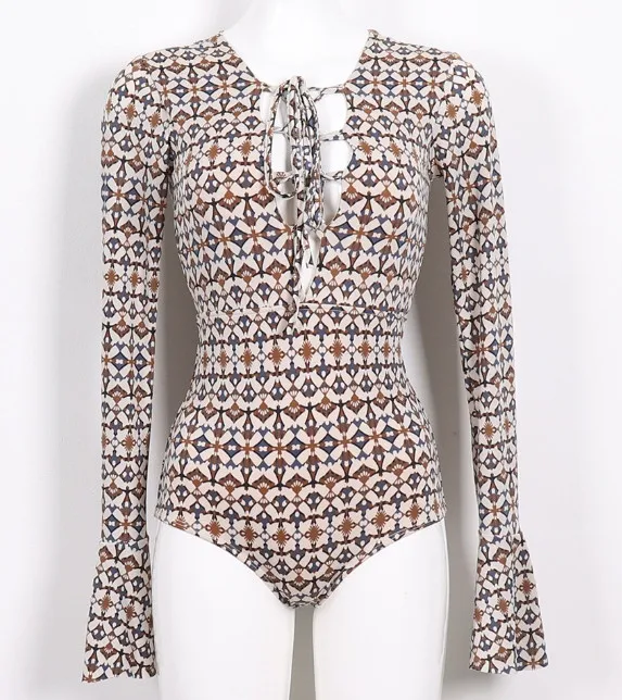 Женский пляжный купальный костюм с длинным рукавом винтажный сплошной купальник