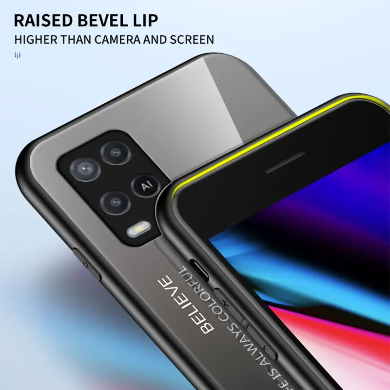 

Gradient Tempered Glass Case For OPPO A54 Case Silicone Frame Hard Glass Back Phone Cover for OPPO A54