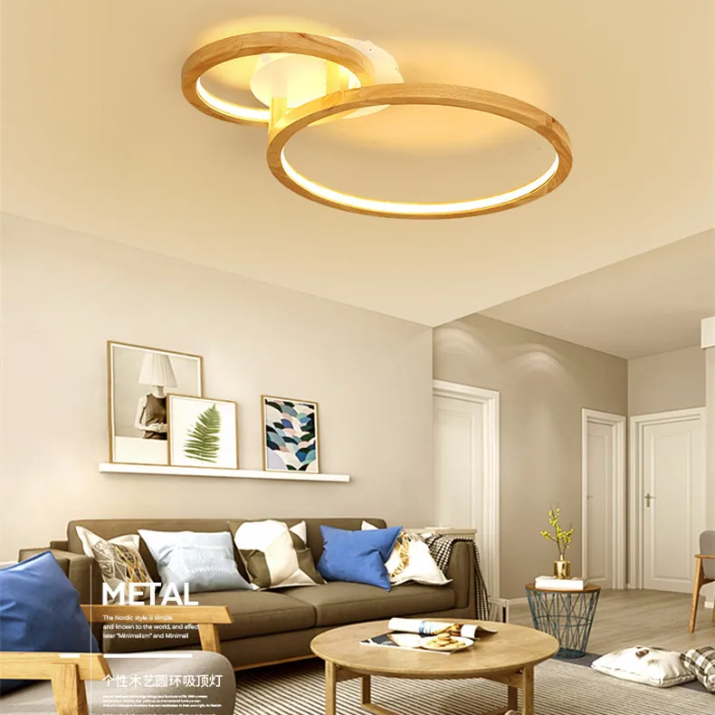 

Nordic wooden LED ceiling light modern living room bedroom lamp creative personality round led ceiling lamp