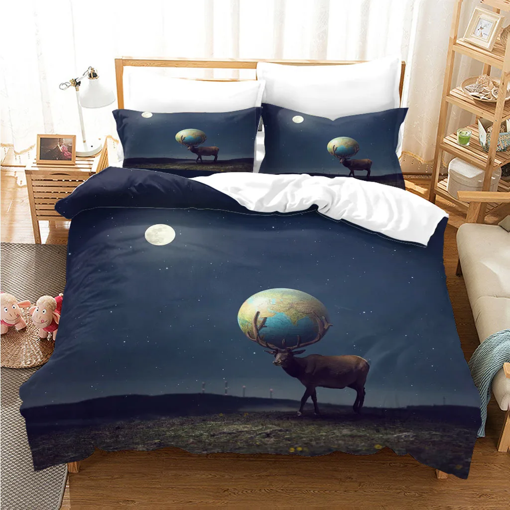 

Antelope Earth Pattern Quilt Cover 3D Print Qleat 100% Polyester Family Double Queen 228cmx228cm 3-pcs Bedding Set