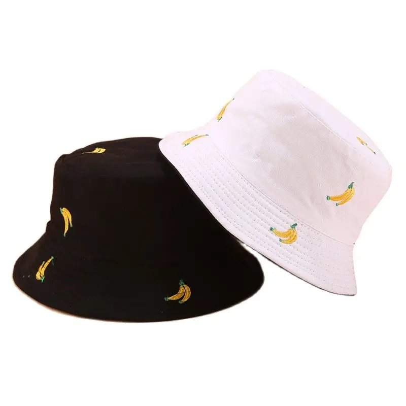 

Women Men Couples Bohemian Banana Print Bucket Hat Summer Reversible Packable Hip Hop Harajuku Streetwear Canvas Fisherman Cap