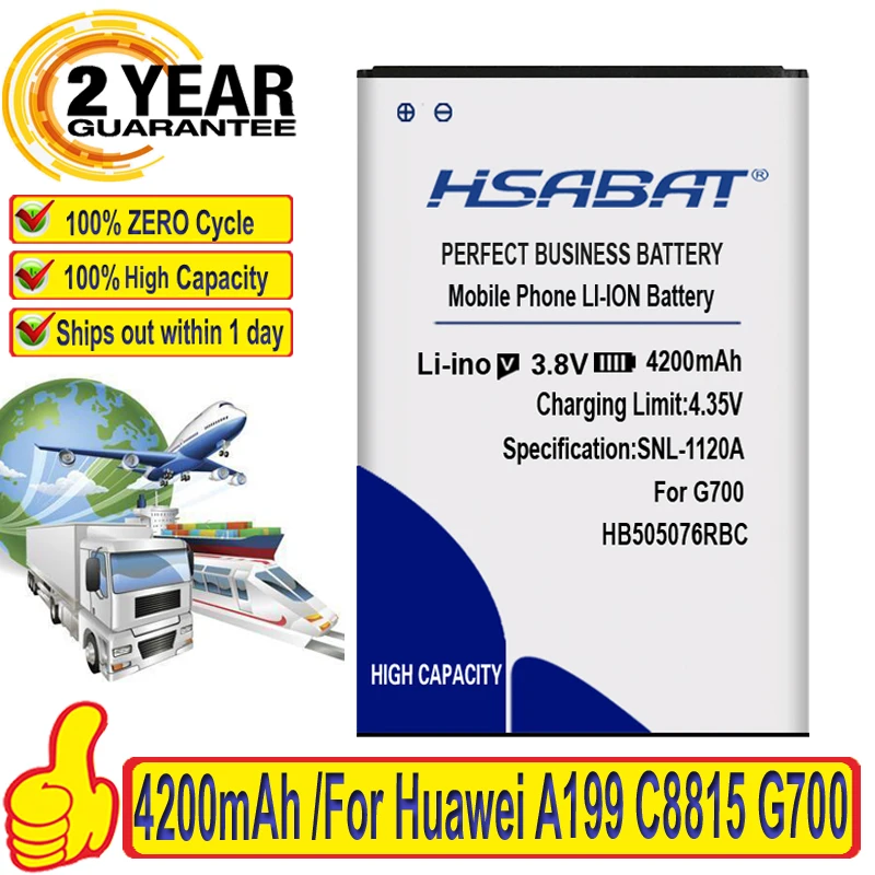 Аккумулятор HSABAT 4200 мАч HB505076RBC для Huawei A199 C8815 G606 G610 G700 G710 G716 G610S Y3 II 2 Y3II