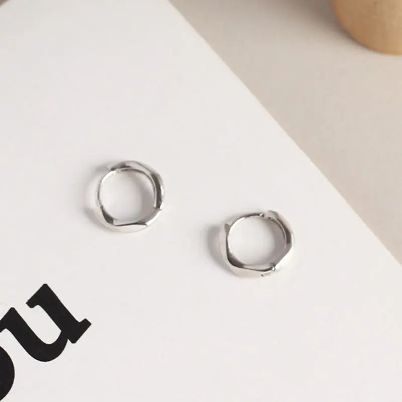 

YPAY Authentic 925 Sterling Silver Hoop Earrings Women Girls Minimalist Geometric Irregular Personality Korea Jewelry YME460