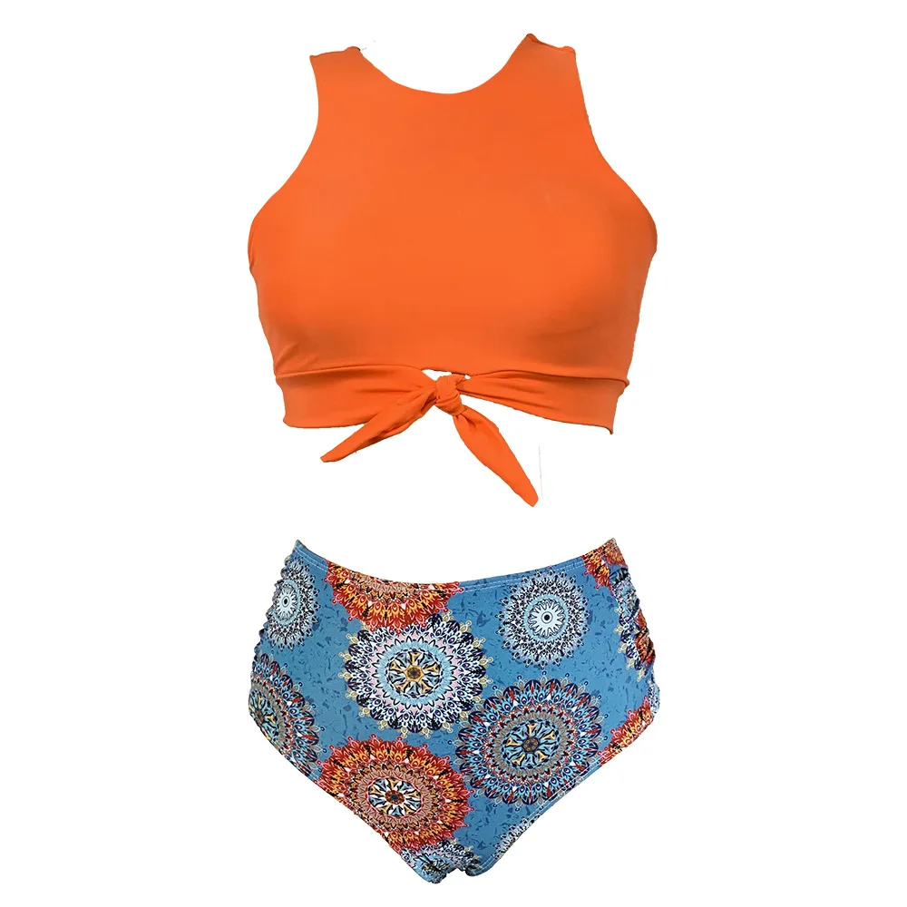 

High Waisted 2 Piece Crop Top And Panty Bikini Set Push Up Bow Knot Swimsuit Woman 2021 Summer Beachwear Bathing Suits