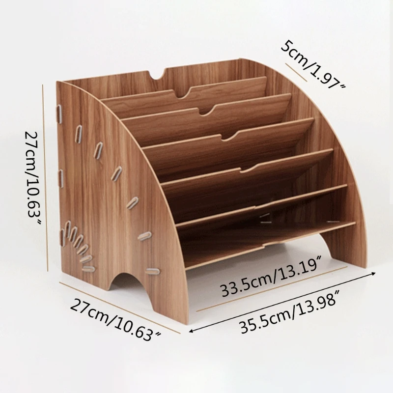 

Fan-Shaped Wooden Desktop File Holder Office Desk Organizer DIY Document File Cabinet Multifunction Magazine Book Desk Shelf Sta