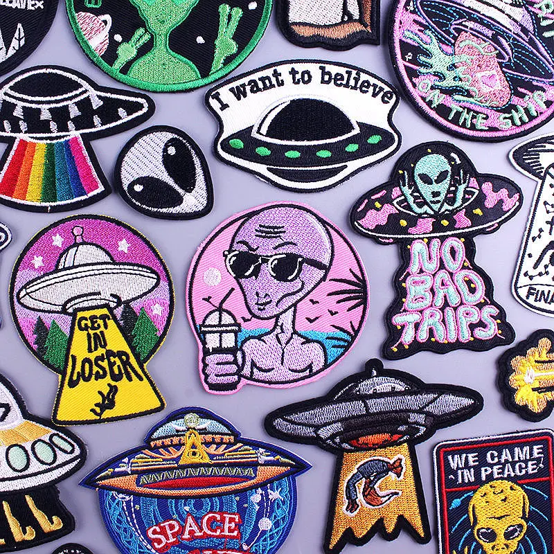 

Space UFO Sickers Aliens Patch Embroidered Patches for Clothing Parches Alien Stripes Badges Iron on Patches for Clothes