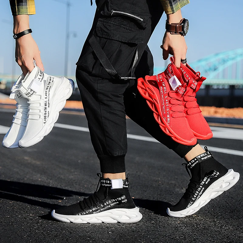 Летающая тканая Спортивная повседневная мужская обувь большого размера носки