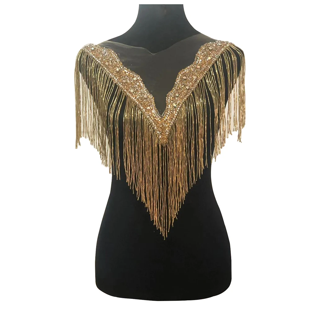 Бисер ручной работы нашивки с бахромой стразы аппликация сетка элегантные