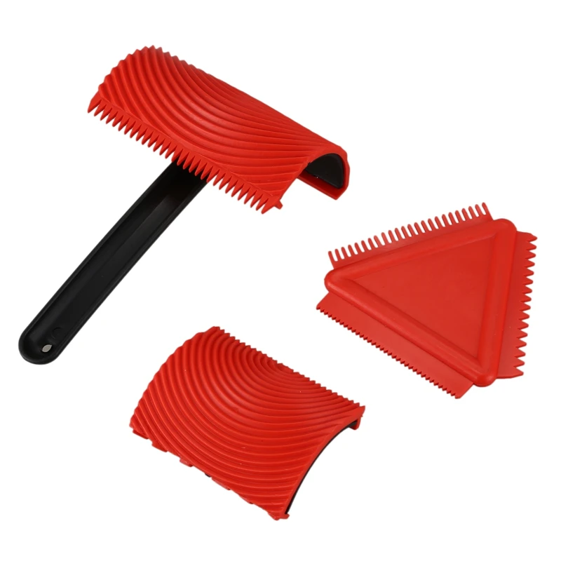 

1 Set MS1814 Handheld Wood Grain Tool Art Paint Wood Grain Tool Red Wood Grain Rubber Roller Wood Grain Tool Puller Set