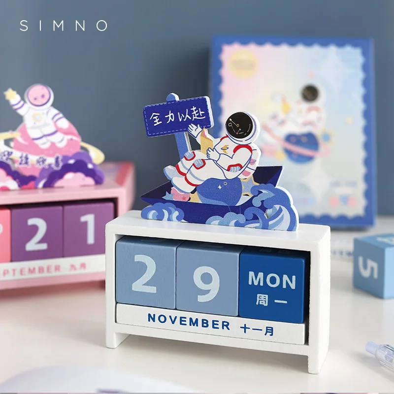 

New 2022 Calendar Wooden Perpetual Kawaii Creative Month Date Display Home Office Desktop Decor Accessories Gift