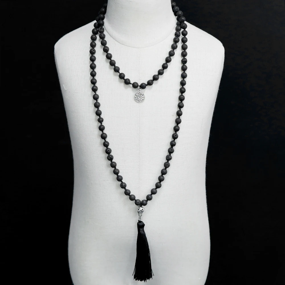 Mala Beads ожерелье медитация естественное Лава 108 ручное плетение Japa ожерелье-бусы с