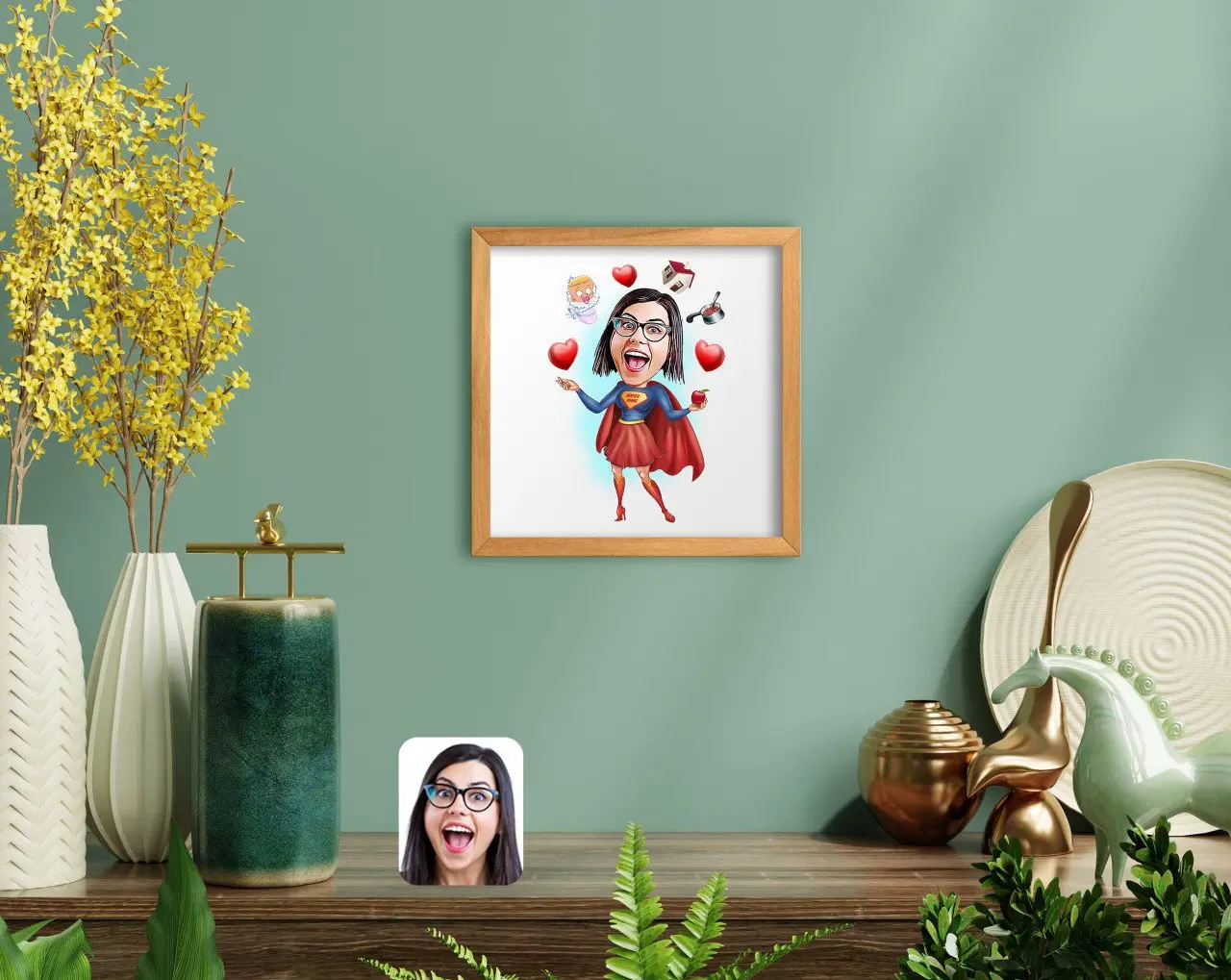 

BK дома супер мама карикатура ручной работы деревянной рамке со стразами Tablo-1