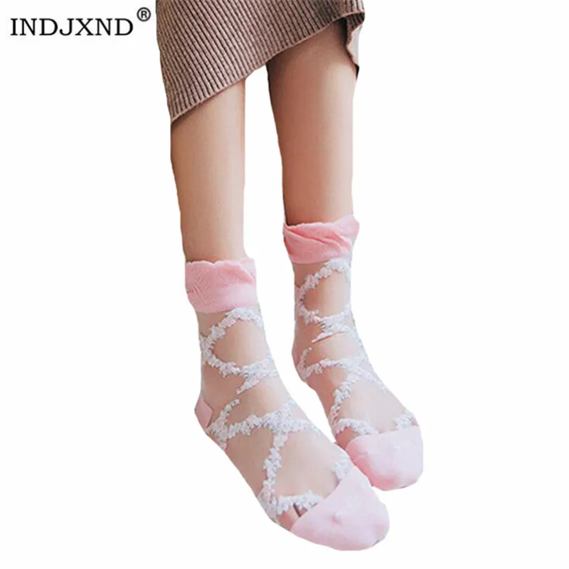 INDJXND/летнее прозрачное трикотажное платье прозрачные носки с оборками милые