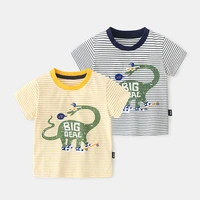 2020 new cotton stripes short sleeved t shirts boy girl t shirt kids cartoon dinosaur print tshirts jchao kids clothes 90 130cm