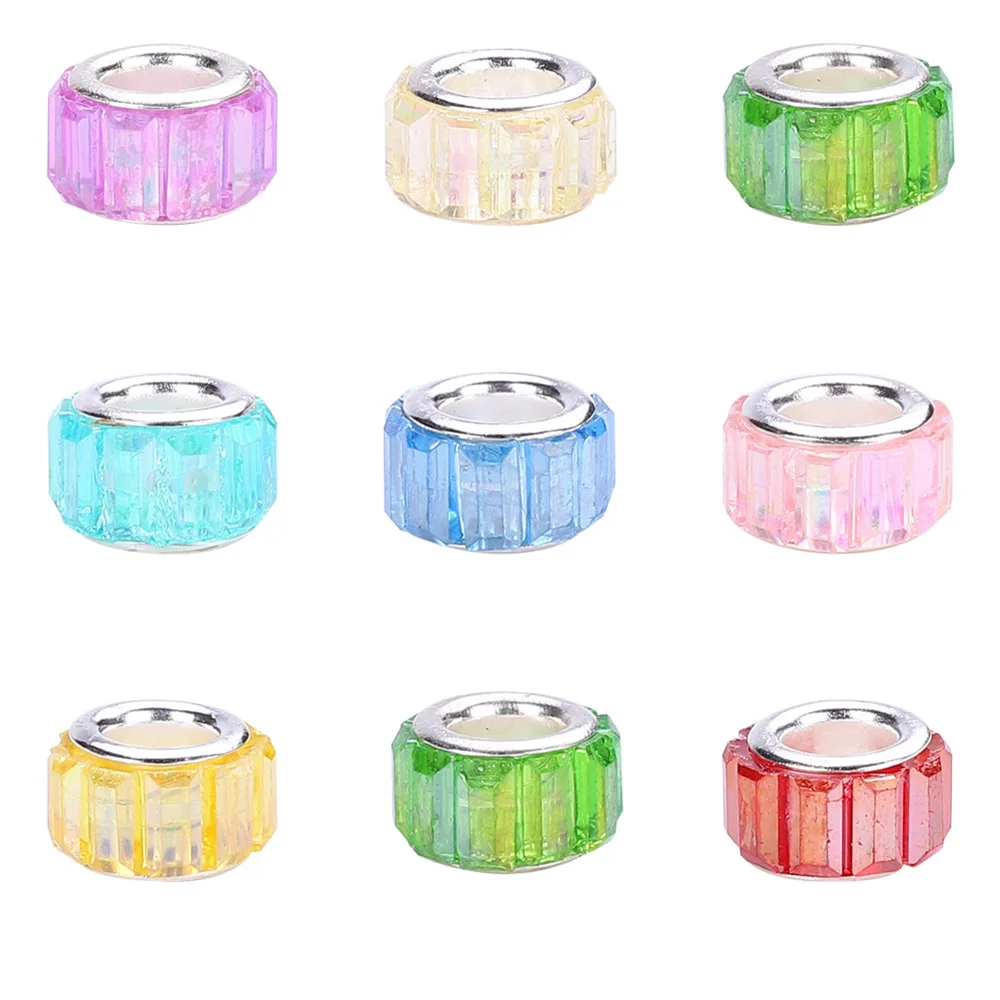 

10Pcs/Lot New AB Color Resin Round Stripe Large Hole Spacer Beads Fit Pandora Charms Bracelet Necklace DIY Craft Jewelry Making