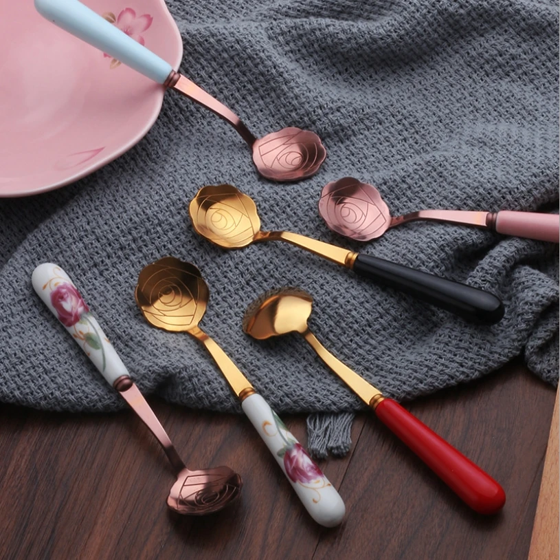 Новинка кофейная ложка в форме розы десерт из мороженого нержавеющей стали