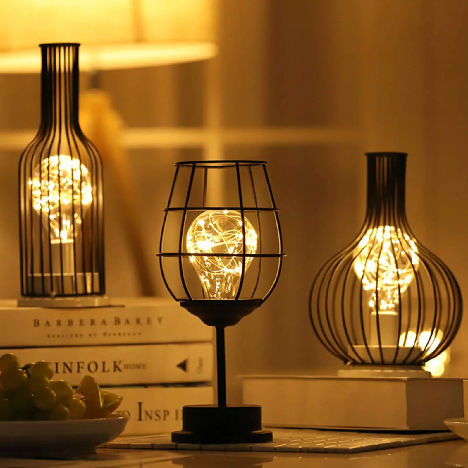 

LED Night Light Battery Powered Creative Hollow Shaped Bedside Table Night Light Nordic Metal Wrought Iron Desk Lamp for Bedroom